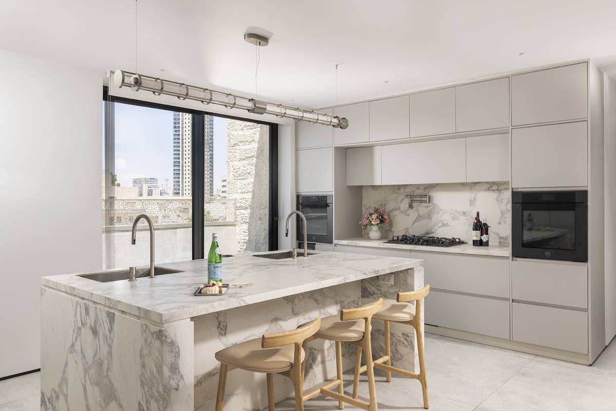 Reception salon and gourmet kitchen at Aura Penthouse Jerusalem – photo 6